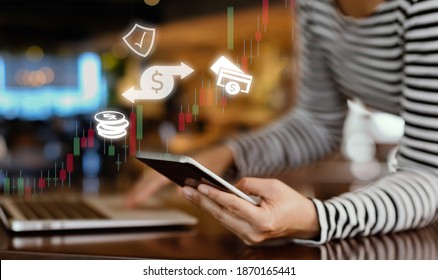 Businesspeople using a smartphone, transfer money, pay for goods and services with a secure protection system. Mobile banking network. - Powered by Shutterstock