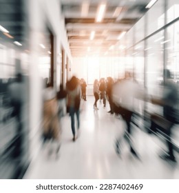 businesspeople walking in the corridor of an business center, pronounced motion blur, crowded bright modern light office movement defocused. office background busy - Shutterstock ID 2287402469