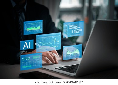 Businessperson working with AI-powered financial data analysis tools, showcasing advanced technology in finance. Ideal for fintech, AI research, and technology - Powered by Shutterstock