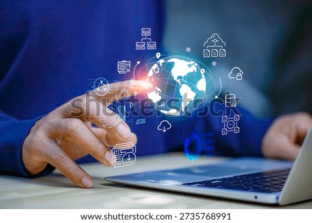Businesspersons worldwide by Cloud Computing Technology Concept with Global Network, Data Storage, Digital Transformation and Cyber Security