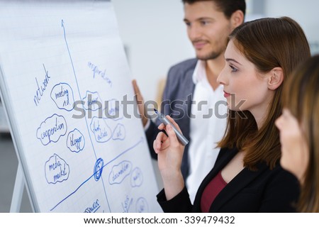 business-team thinking about new ideas writing on a whiteboard