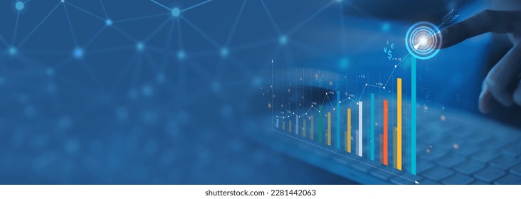 Businesswoman analyzing company's financial balance sheet working with digital augmented reality graphics. Businesswoman calculates financial data for long-term investment. - Powered by Shutterstock