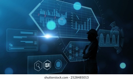 Businesswoman analyzing data growth increasing sales, marketing, development, management, ideas innovation planning strategy, futuristic chart hologram blue background - Powered by Shutterstock