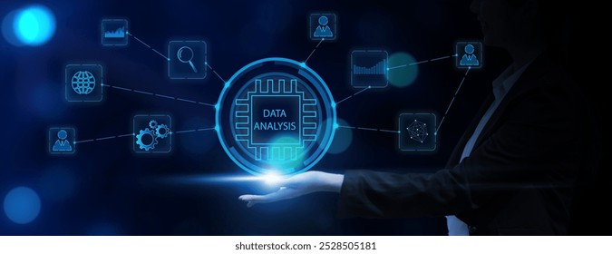 Businesswoman analyzing data information growth increasing sales, marketing, development, management, ideas innovation planning strategy, futuristic icon hologram blue background - Powered by Shutterstock