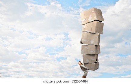 Businesswoman Carrying Big Stack Carton Boxes Stock Photo 332554484 ...