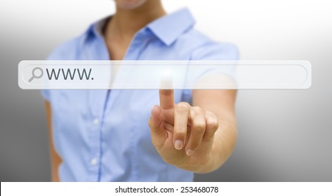 Businesswoman Cliking On Tactile Interface Web Address Bar