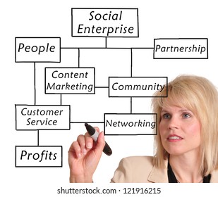 Businesswoman Drawing A Social Enterprise Diagram