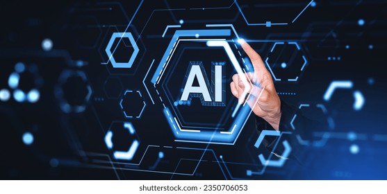 Businesswoman finger touch digital hologram with AI, glowing hexagon cells with digital connection lines. Concept of artificial intelligence, futuristic technology and machine learning - Powered by Shutterstock - Get 15% off with code: PIKWIZARD15