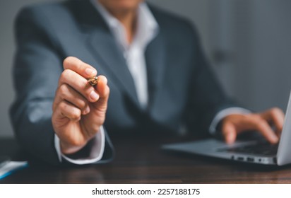 Businesswoman hand touching virtual screen, modern background concept, can put your text with icon bundle, copy space - Powered by Shutterstock