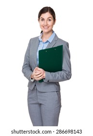 Businesswoman hold with clipboard