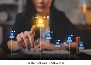 A Businesswoman or Human resources HR is searching for a right person for a job position. Concept of hiring, selection, interview, recruitment, soft skill and hard skill. Company employee match.  - Shutterstock ID 2290265253