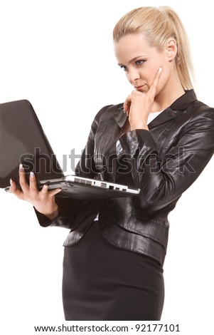 businesswoman with laptop over white background