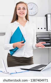 Businesswoman Is Meeting New Client With Folder In Office.