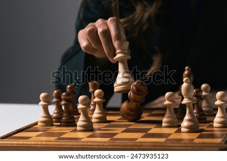 Similar – Image, Stock Photo Boy of primary school age plays chess