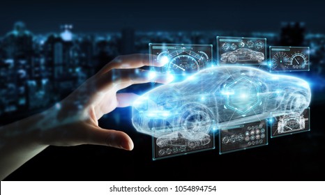 Businesswoman on blurred background modern smart car interface 3D rendering - Powered by Shutterstock