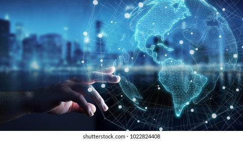 Businesswoman on blurred background using USA world map interface 3D rendering - Shutterstock ID 1022824408