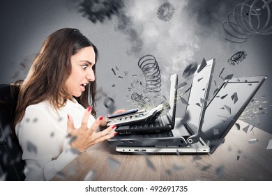 Businesswoman overworked worn computers