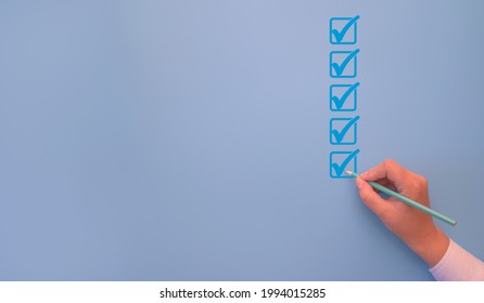 Businesswoman Person Ticking Checkboxes Blue Pencil Stock Photo ...