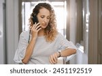 Businesswoman, phone and rush in office for time management, schedule and late for appointment in workplace. Creative designer, stress and technology for communication, planning and work ideas
