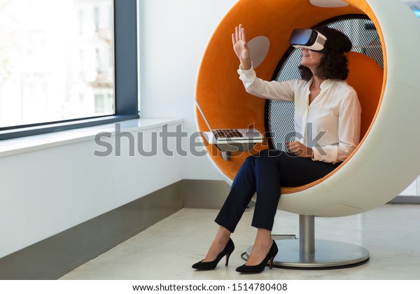 Businesswoman Playing Virtual Game Studio Woman Stock Photo Edit