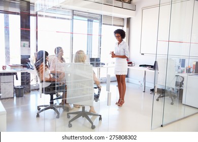 Geschäftsfrau, die eine Sitzung im Büro vorstellt