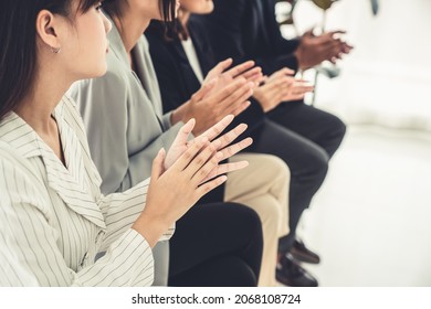 Businesswoman proficiently present work project receive celebrations from team . Corporate business team collaboration concept . - Shutterstock ID 2068108724