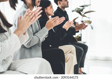 Businesswoman proficiently present work project receive celebrations from team . Corporate business team collaboration concept . - Shutterstock ID 2093144173