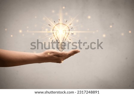 businesswoman protect light bulb, Creative new idea. Innovation, brainstorming, inspiration and solution concepts.