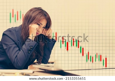Businesswoman regrets investment slump.Business concept.