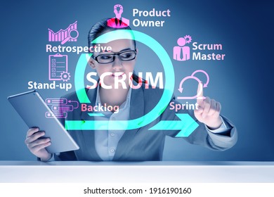 Businesswoman in SCRUM agile method concept - Shutterstock ID 1916190160