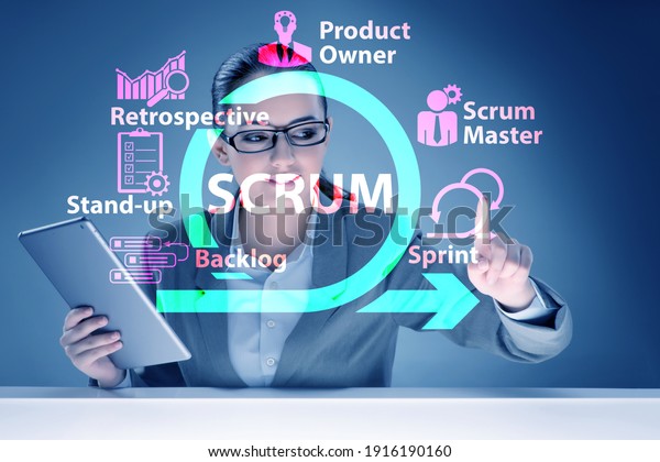 Businesswoman in SCRUM\
agile method\
concept