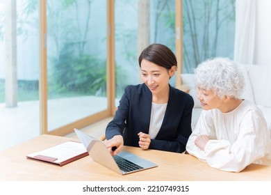 Businesswoman And Senior Woman Looking At Laptop Computer