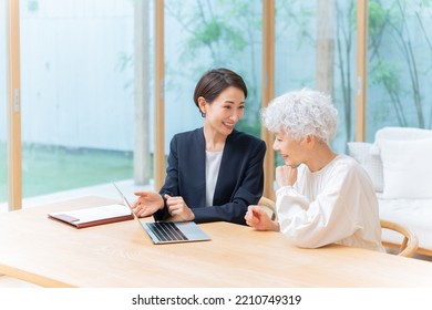 Businesswoman And Senior Woman Looking At Laptop Computer