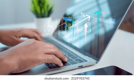 Businesswoman is showing a growing virtual hologram of analytics dashboard with charts, Stock market, Business growth, Progress or success concept, Invest in trading, Finance, Sales, Marketing. - Powered by Shutterstock