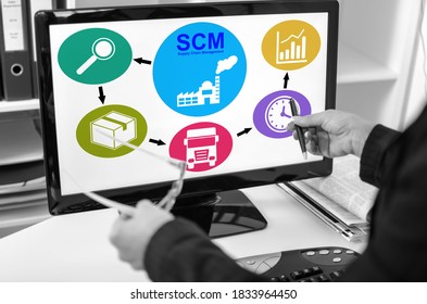 Businesswoman showing scm concept on a computer screen - Shutterstock ID 1833964450