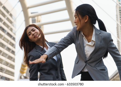 Businesswoman Is Slapping Other, Competition Concept.