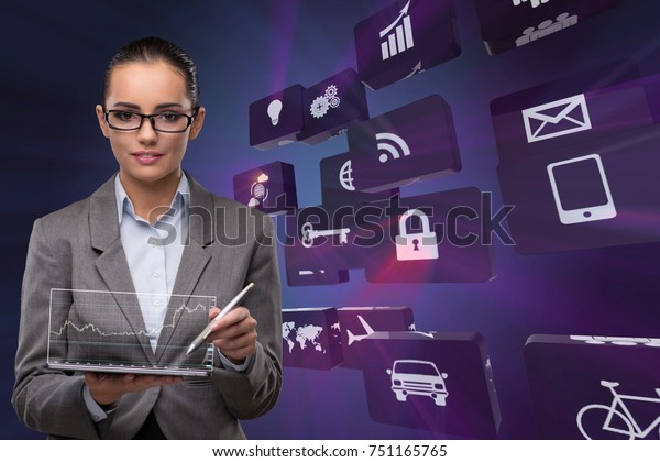 Businesswoman with tablet\
in business\
concept