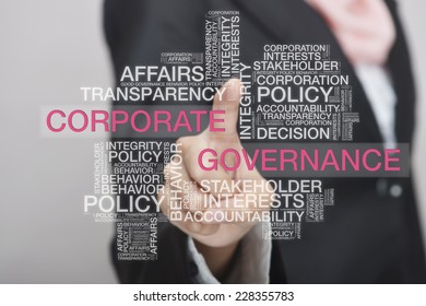 Businesswoman touch screen concept with Corporate Governance wordcloud - Shutterstock ID 228355783
