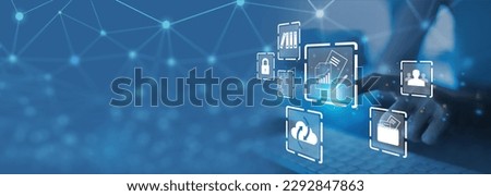 Businesswoman using a computer to document management concept, online documentation database and digital file storage systemsoftware, records keeping, database technology, file access,

