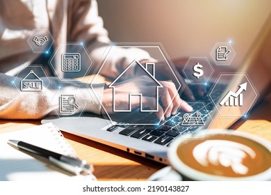 Businesswoman using laptop to search, Planning and investing in real estate, Property management concept - Shutterstock ID 2190143827