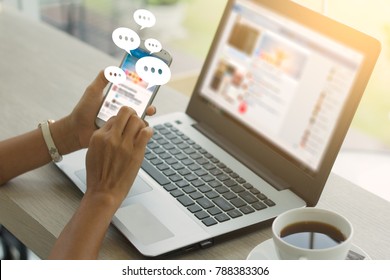 Businesswoman using smart phone,Social media concept