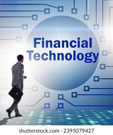 Businesswoman walking towards financial technology fintech - Shutterstock ID 2395079427