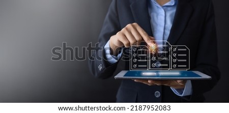 Businesswoman work on digital tablet contract Electronic signature, e-signing, digital document management keeping database technology file access doc sharing. ストックフォト © 