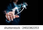 Businesswomen analyze the stock market with a digital virtual chart,  market upside rise business market growth, investments and financial concepts.