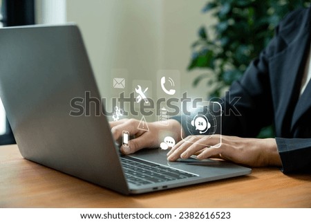 Businesswomen using laptop with support customer icon, IT support, Call center, Technical support concept, 