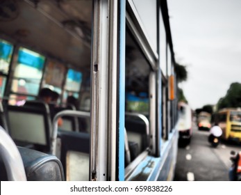 The bus's windows.