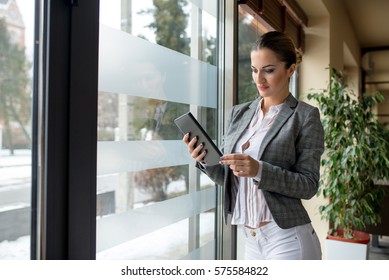 Bussines Woman Using Tablet Next To Window