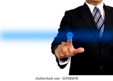 Bussiness Man Pressing A Blue Button