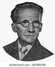 Bust Of The Austrian-Irish Physicist Erwin Schrödinger, Receiver Of The Nobel Prize In Physics In 1933. Portrait From Austria 1000 Schilling 1982 Banknotes. 