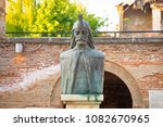 A bust of Vlad Tepes, Vlad the Impaler, the inspiration for Dracula, in the Old Princely Court, Curtea Veche, in Bucharest, Romania